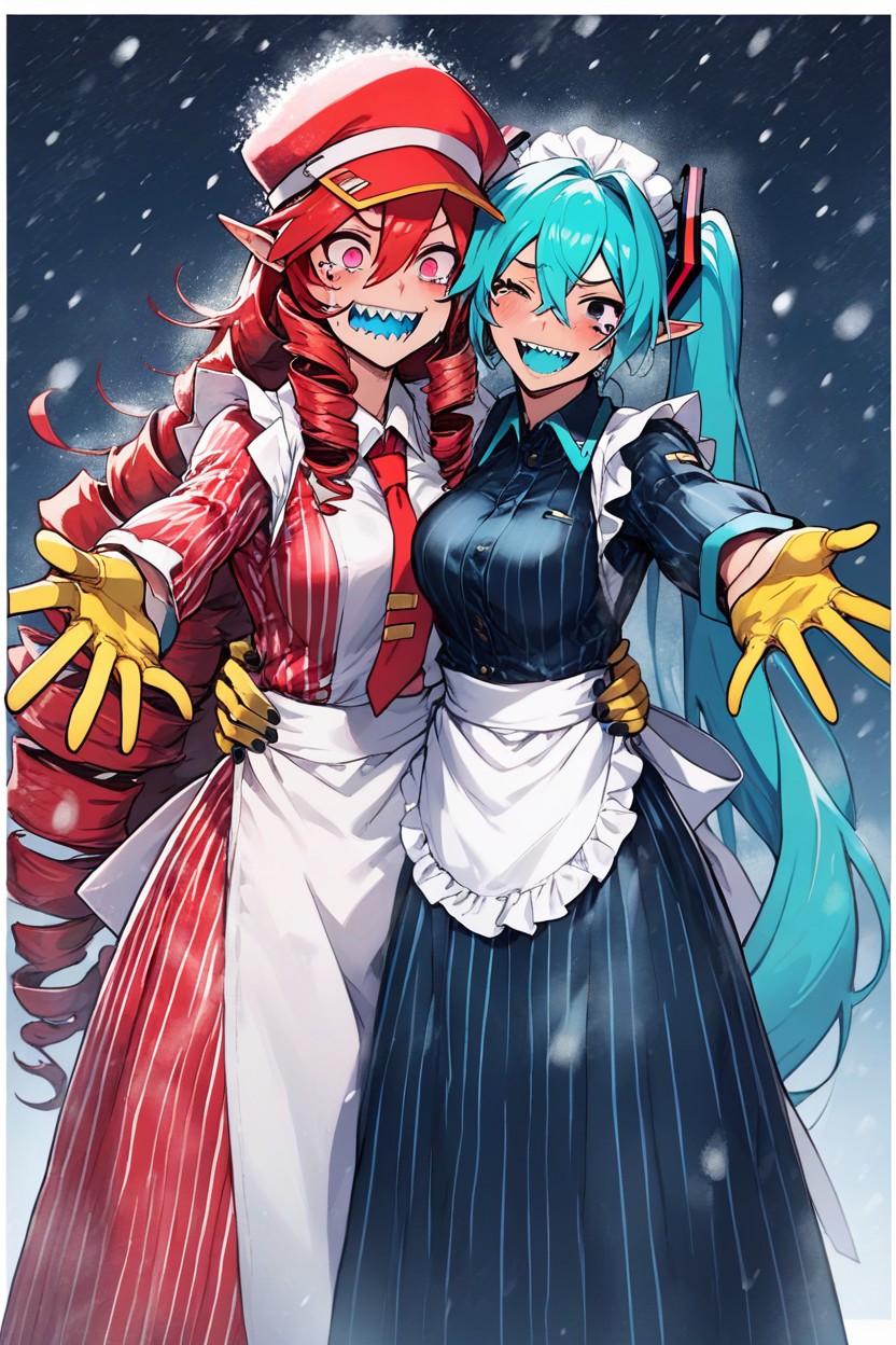 Hatsune Miku From Vocaloid, Striped Dress, Sleeves Hentai AI Porn