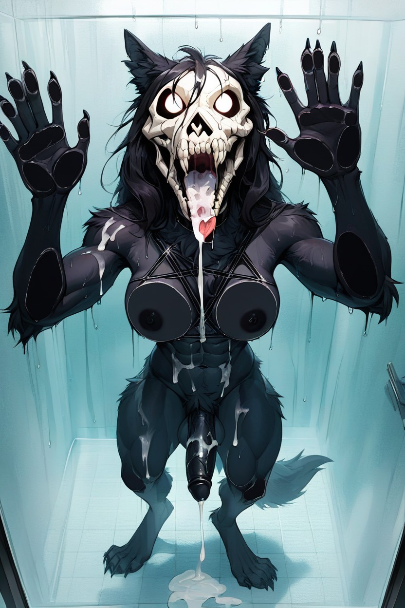 Cum On Face, Skull Head, Tits On Glass Furry AI Porn