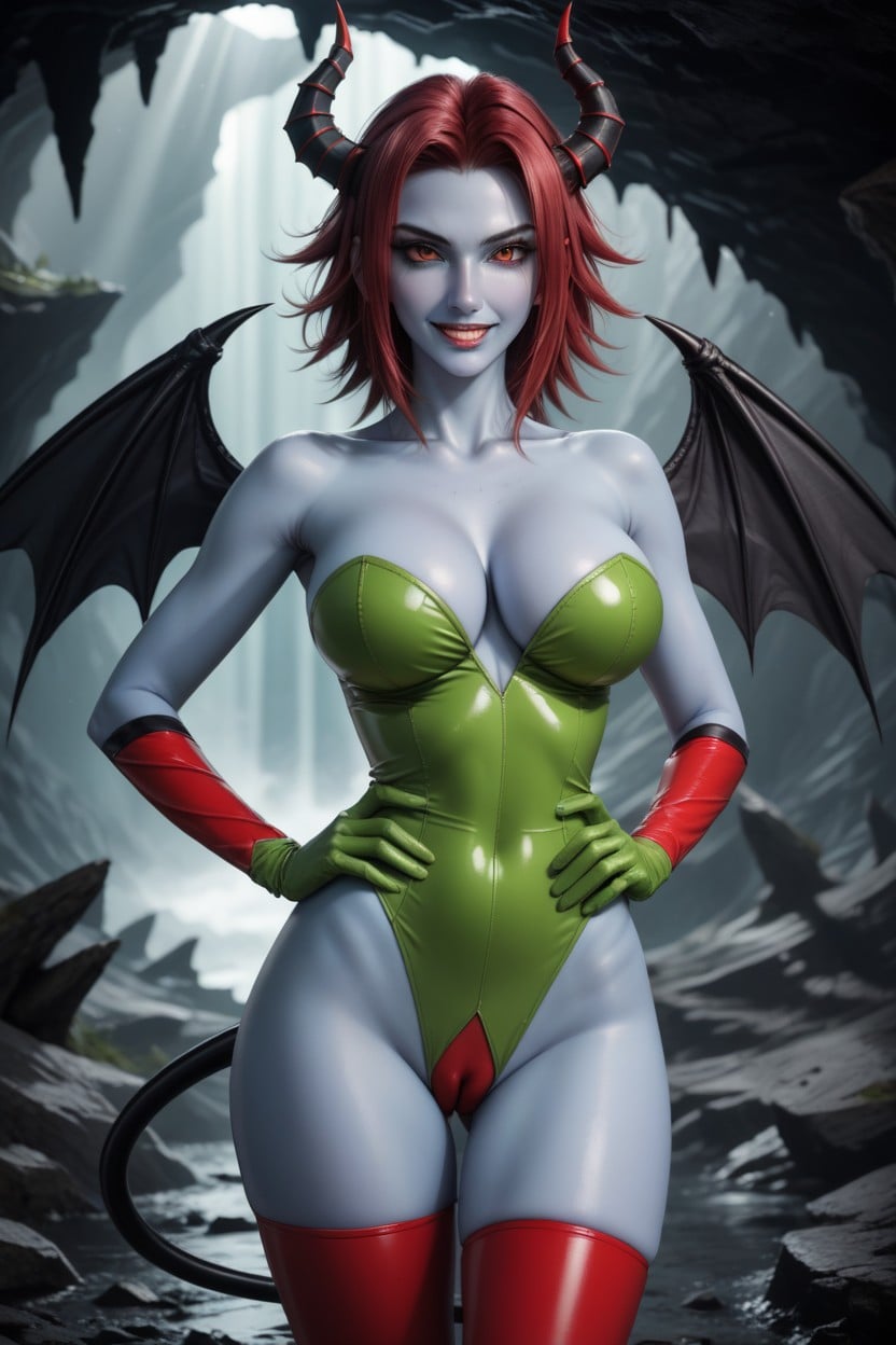 Naked, Red Stockings, Cave AI Porn