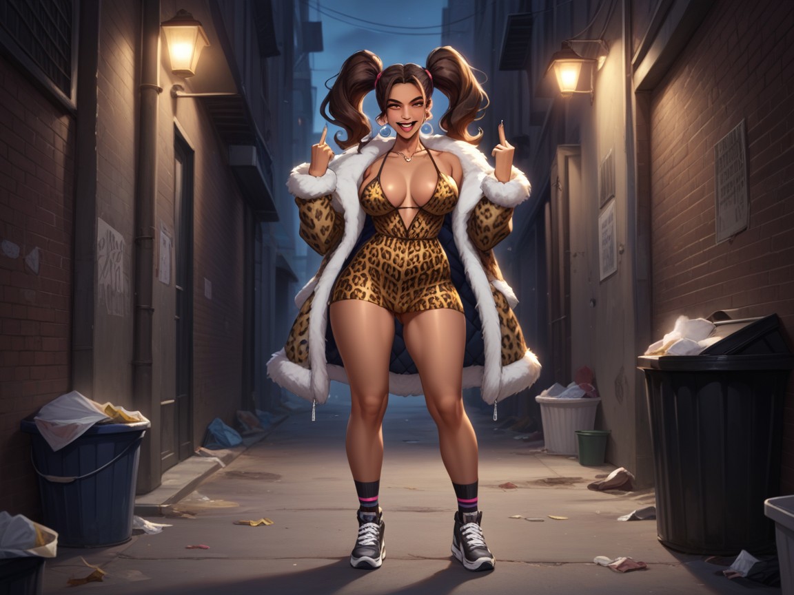 Pigtails, Dark Skin Brown, Small Breast Hentai AI Porn