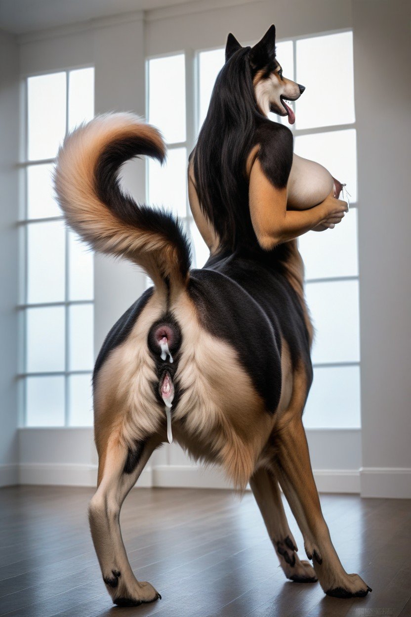 Photorealistic, Husky Dog, Showing Off Giant Dog Pussy Asian AI Porn