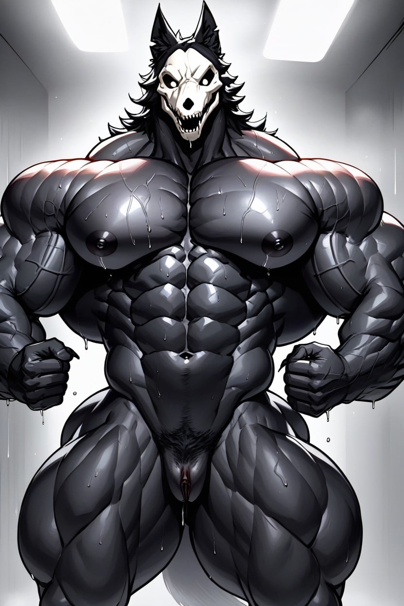 Massive Ass, Black Fur With Big Breasts And Huge Ass Rounded Breasts, Naked Furry AI Porn