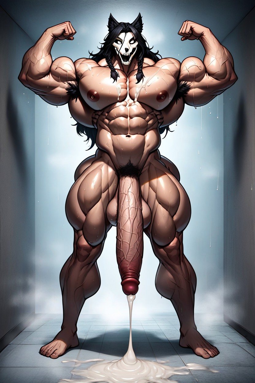 Black Fur With Big Breasts And Huge Ass Rounded Breasts, Cumshot, Smirking Massive Muscles Big Veins Massive Thigs Furry AI Porn
