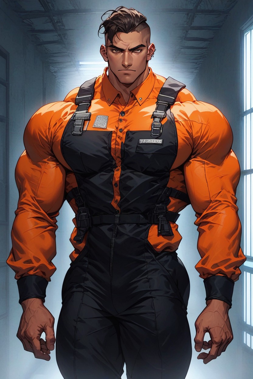 Prisoner, Shaved Head, Dark Dimly Lit Jail AI Gay Porn