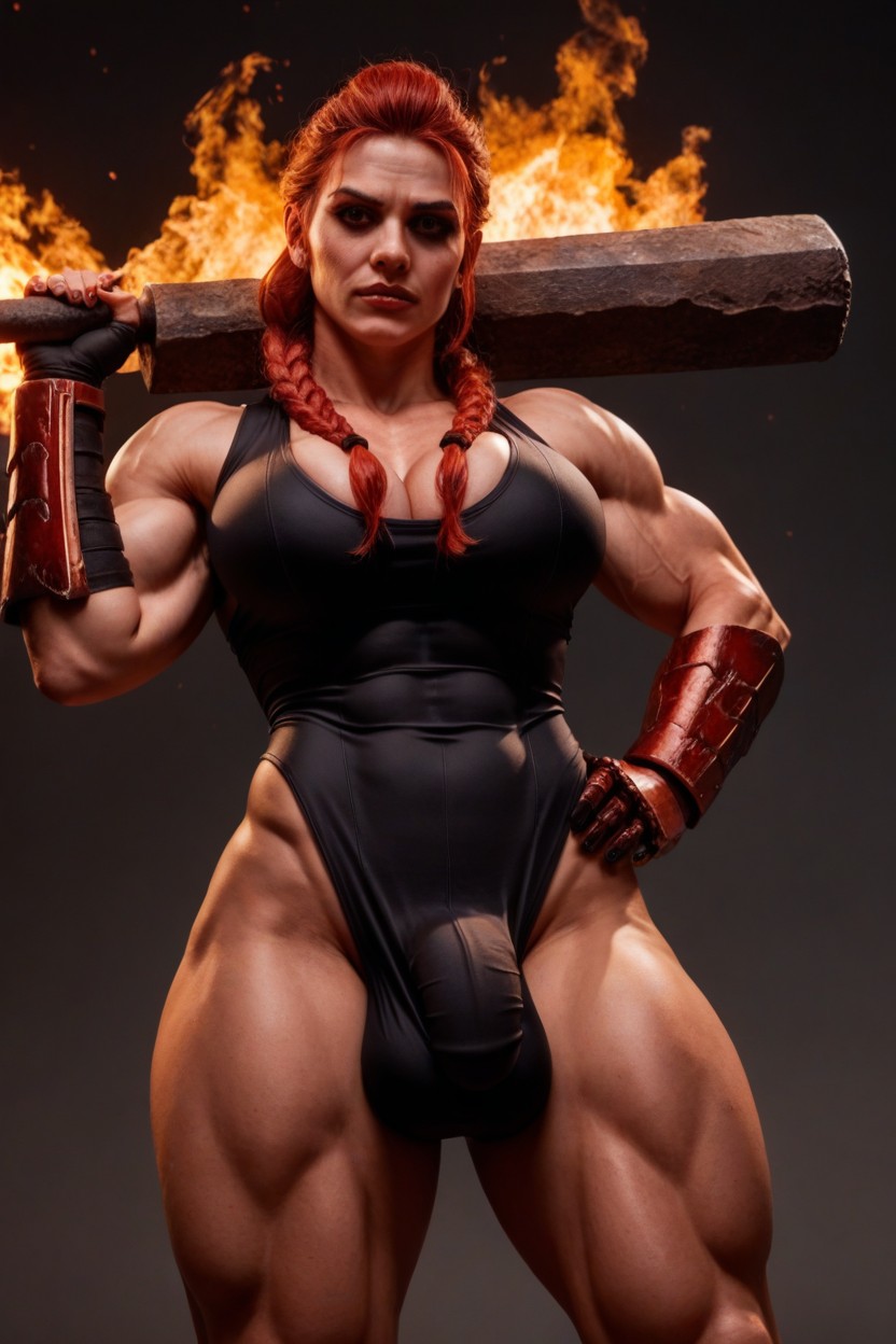Washboard Abs, Cleavage, Muscular Shemale AI Porn