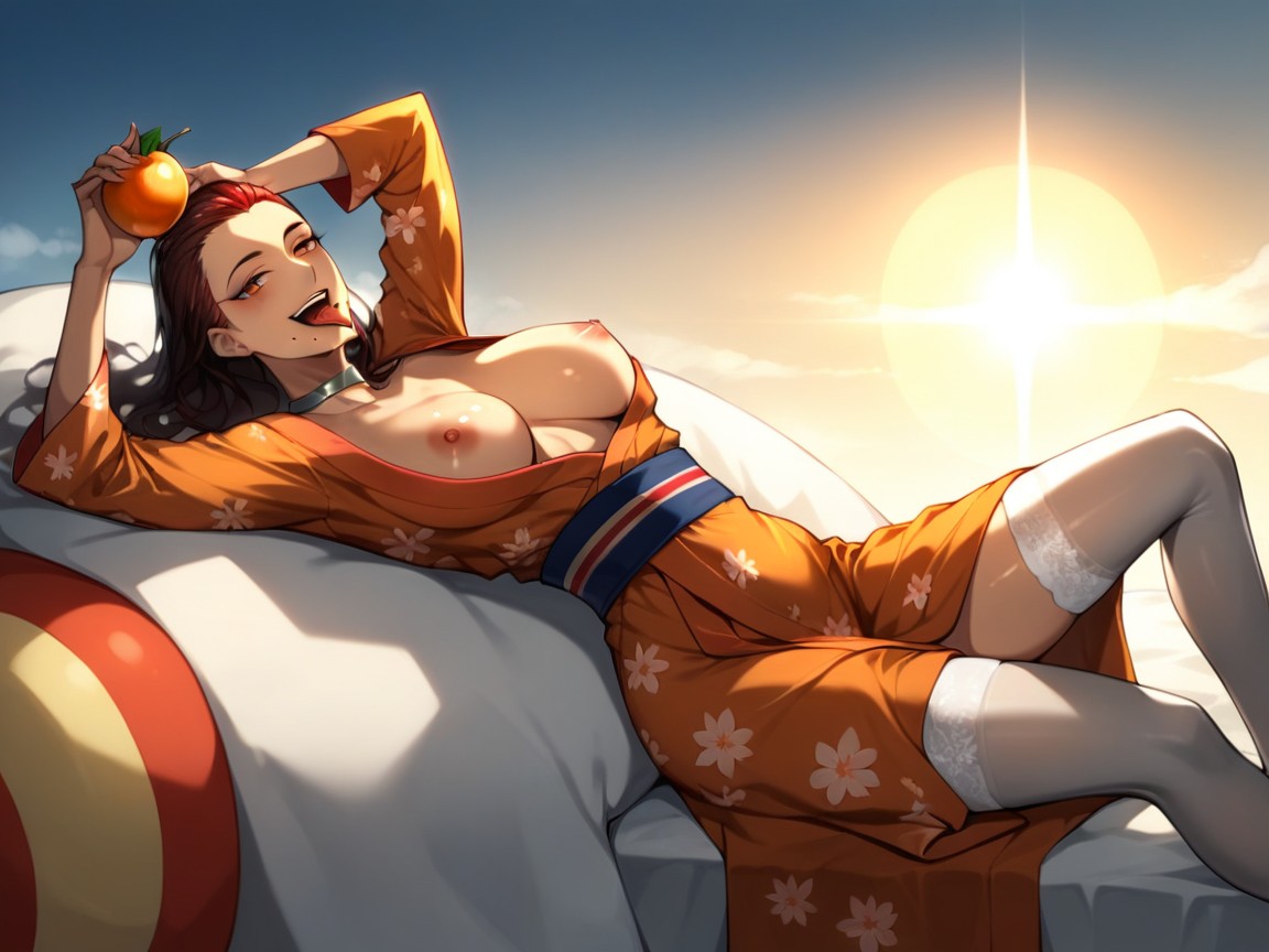 Silver Stockings, Sunset, Long Oval Face AI Porn