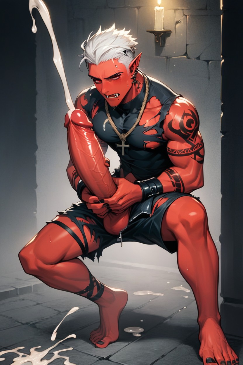 Cumshot, Fangs, Cross Earings AI Gay Porn