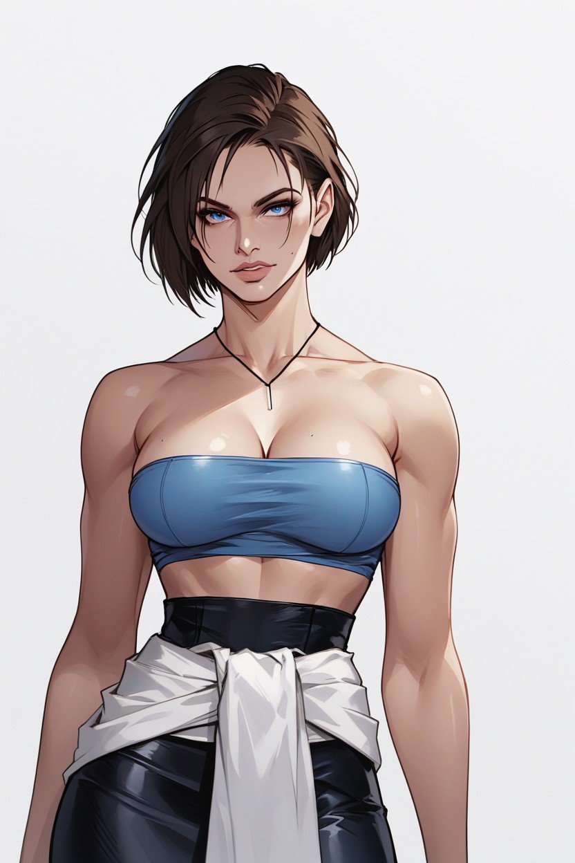 Tight Fitting, Jill Valentine From Resident Evil, Blue Tube Top To Waist Furry AI Porn