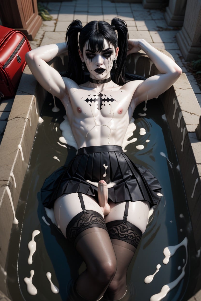 Sitting Grave, Pale Skin, Crotch Tattoo AI Gay Porn