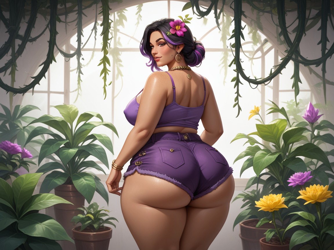 Purple Spaghetti Strap Tank Top, Latina Girl, Steampunk Hentai AI Porn