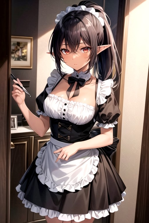 Dark Brown Skin, French Maid, Black Hair AI Porn