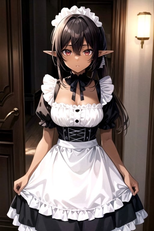 Ponytail, Red Eyes, French Maid AI Porn