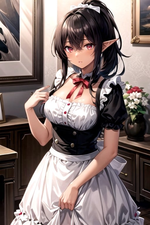 Black Hair, French Maid, Elf Ears AI Porn