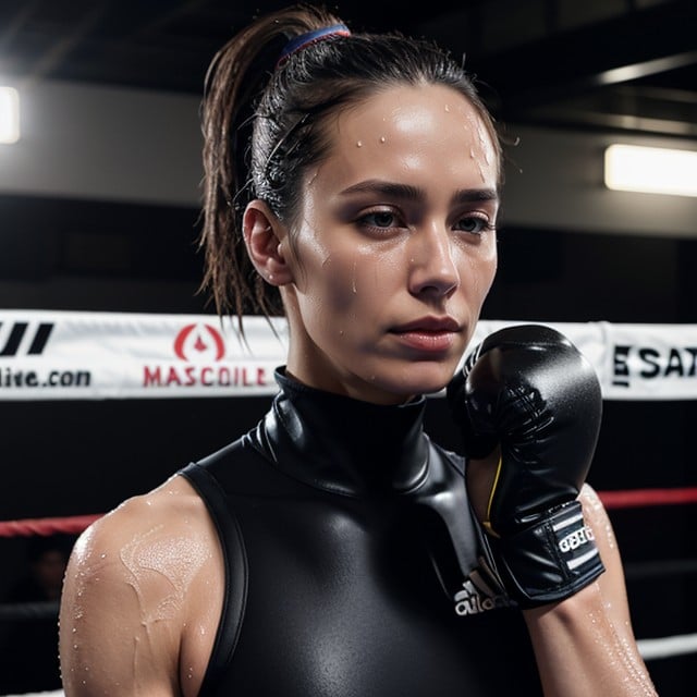 Dark Lighting In Background, Girl With Mma Gloves On, Wrestling RingAI黄片