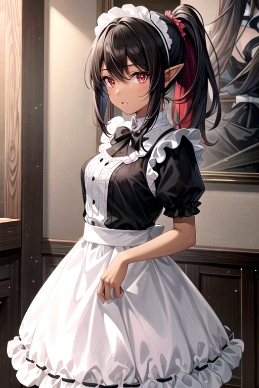 French Maid, Dark Brown Skin, Elf Ears AI Porn