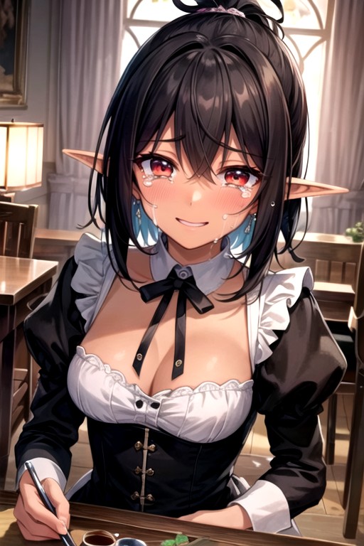 Dark Brown Skin, Happy Crying, Elf Ears AI Porn