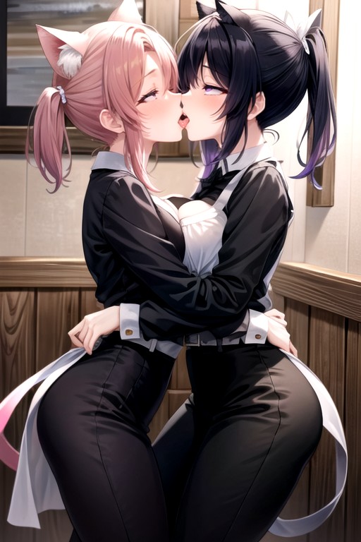 Girls Kissing, French Maid, Cat Ears AI Porn