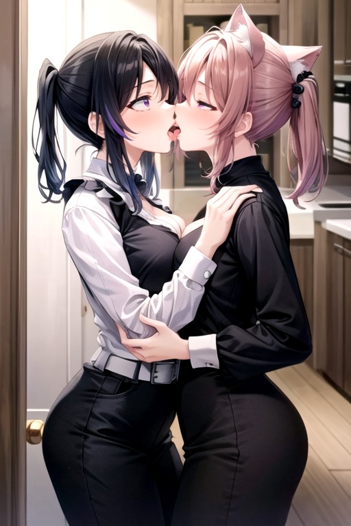 Girls Kissing, Two Females, Medium Boobs AI Porn