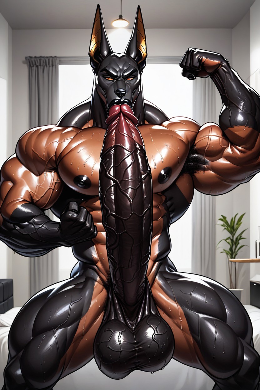 Giant Pecs, Anubis, Black Lips Furry AI Porn