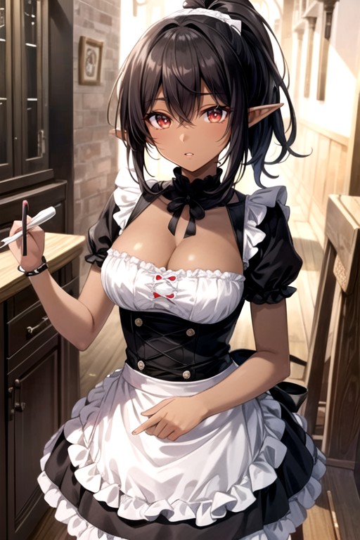 Elf Ears, Black Hair, Ponytail AI Porn