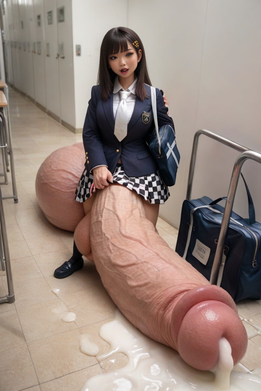 Bangs, Checkered Skirt, Sph AI Porn