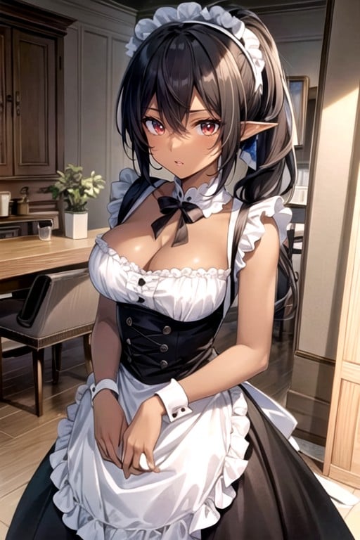 Ponytail, Red Eyes, Elf Ears AI Porn