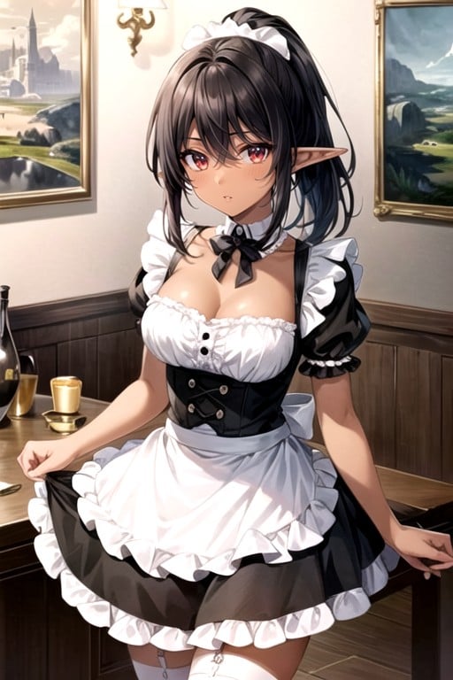 Black Hair, Ponytail, French Maid AI Porn