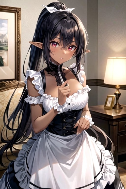 Ponytail, Black Hair, French Maid AI Porn