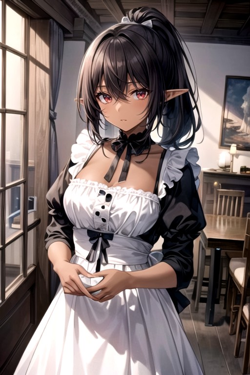 Black Hair, French Maid, Ponytail AI Porn