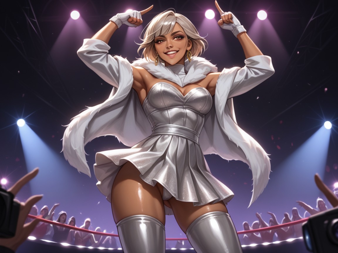 Silver Lips, Silver Fingerless Gloves, Silver Domino Mask Hentai AI Porn