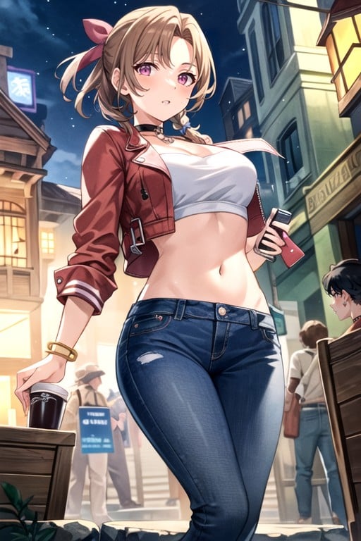 Aerith (final Fantasy), Jeans, Navel Exposed AI Porn