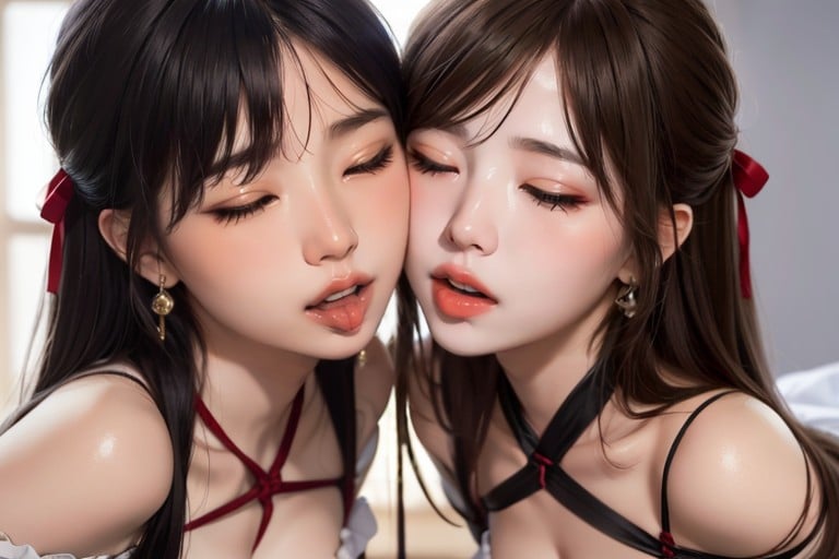 Open Mouth, Two With Bows, Makeup AI Porn