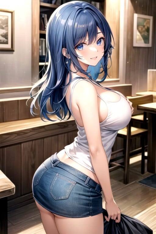 Leaning Over, Cafe, Cleavage AI Porn