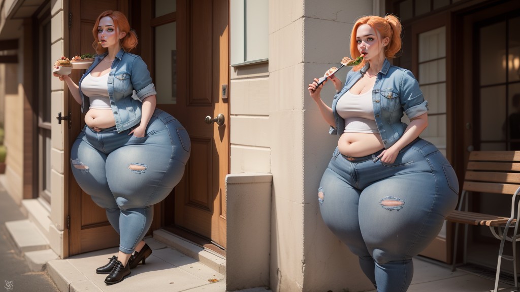 Weight Gain, Massive Hips Stuck In Doorway, Gorging AI Porn