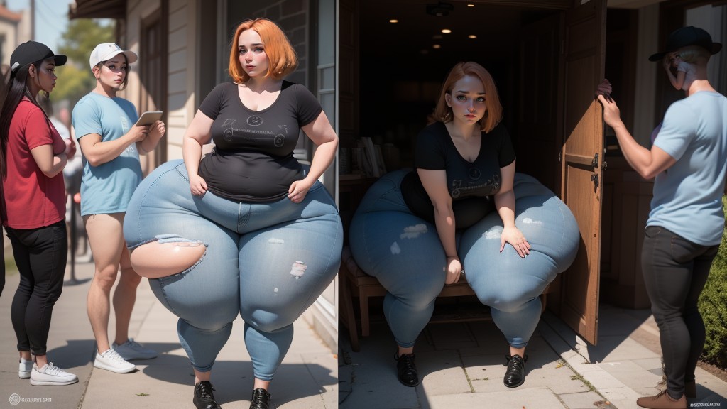 Ginger, Massive Hips Stuck In Doorway, Green Eyes AI Porn