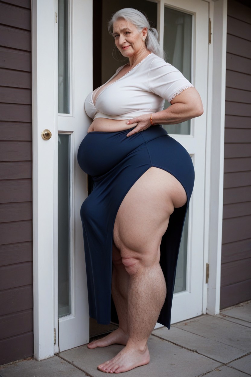 Side View, White Hair, Big Belly Shemale AI Porn