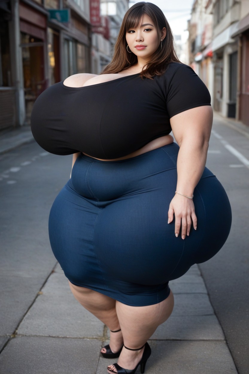 Japanese Woman, Giant Insane Massive Gigantic Hips, Extremely Waist AI Porn