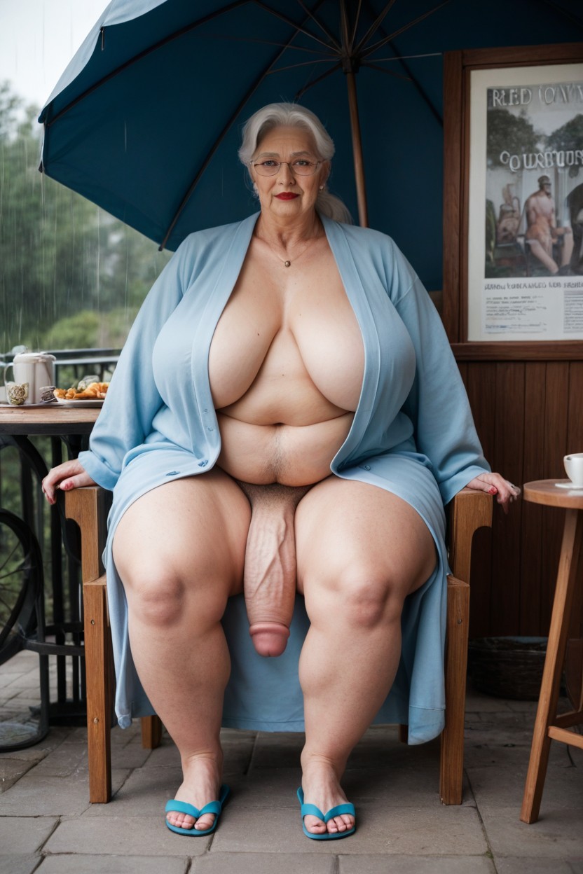 Sitting In Chair At A Outside Cafe, Pale Skin, Ponytail Shemale AI Porn