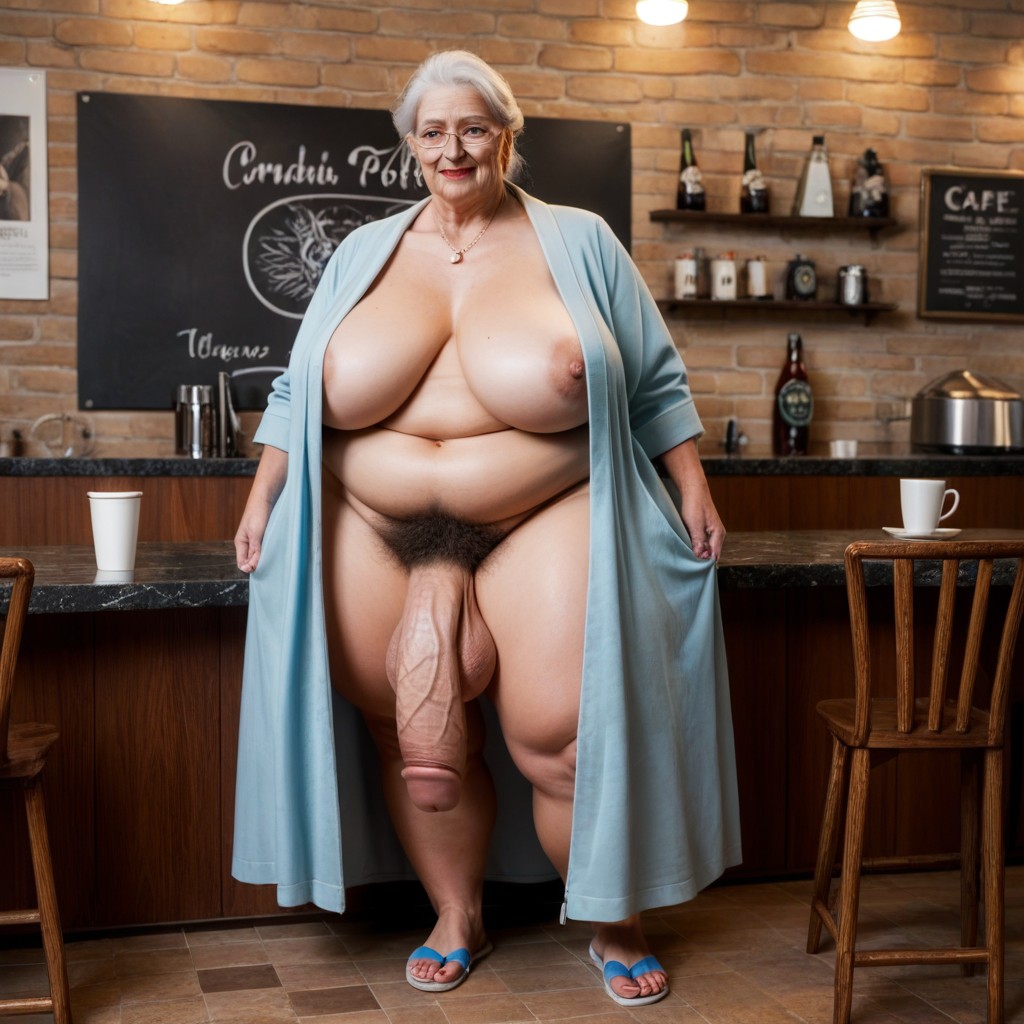 Cafe, 60+, Gigantic Flaccid Penis Shemale AI Porn