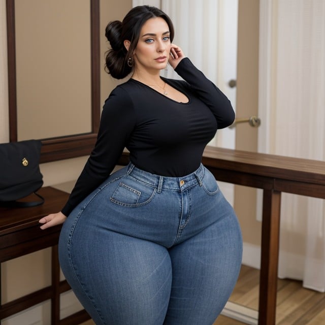 Smoky Eye Shadow, Venus Body, Extremely Disproportionately Wide Hips AI Porn