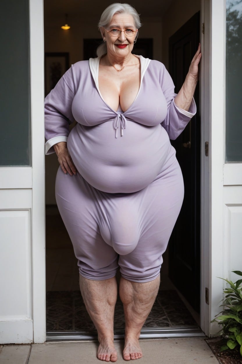 Grinning, 60+, Huge Bulge Under Clothing Shemale AI Porn