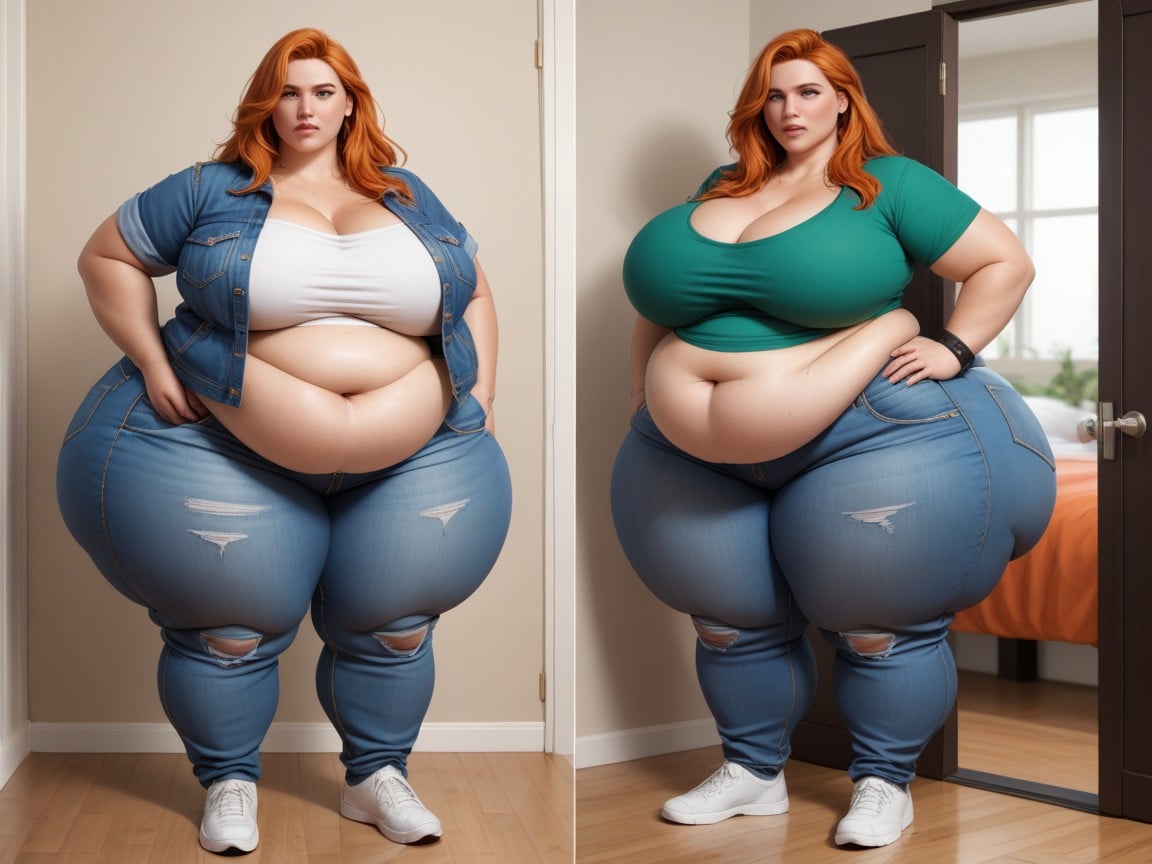 Hyper Fat Legs, American, Outgrowing Clothes AI Porn