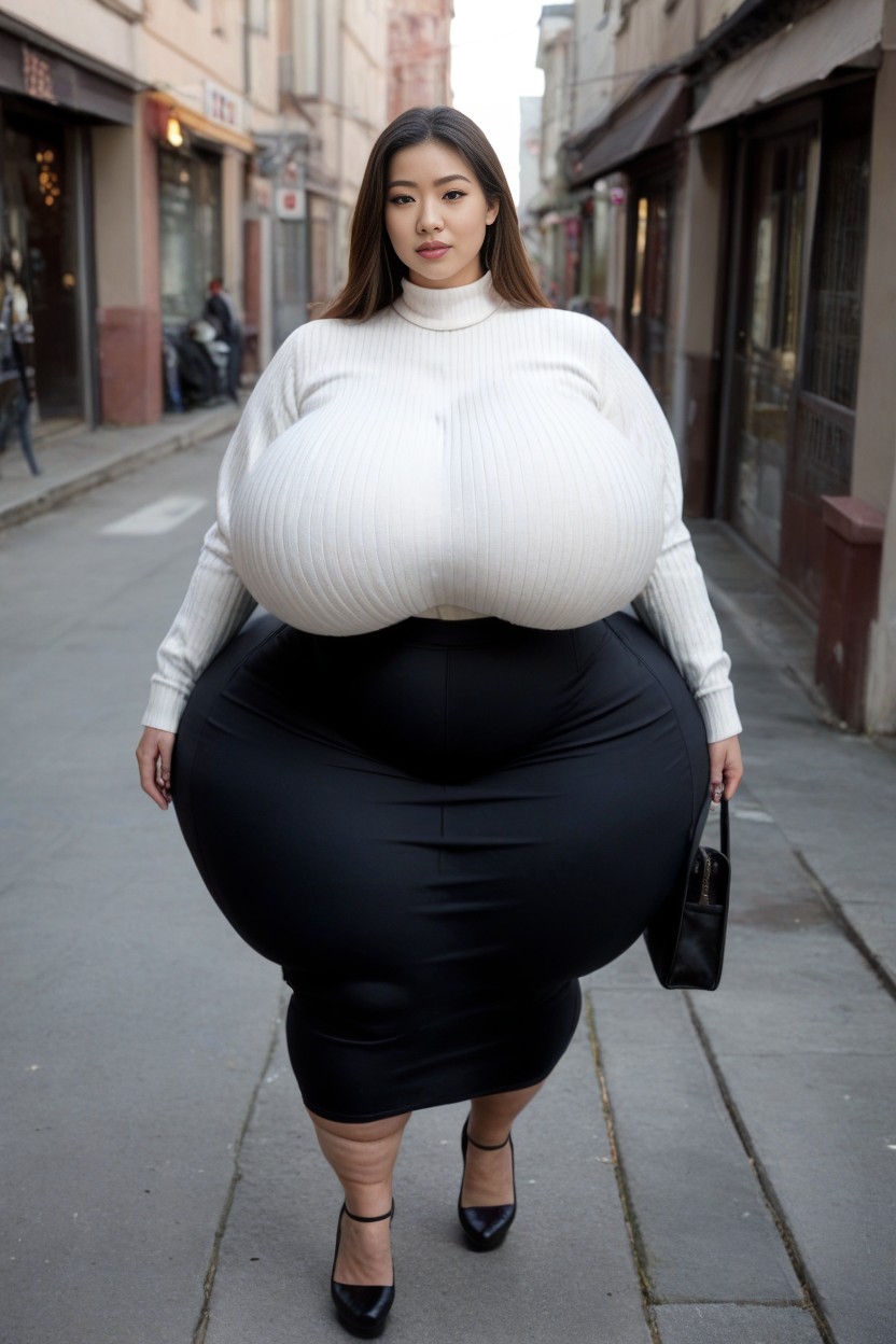 Looking At Viewer, Disproportionately Massive Fake Hips, Hyper Bubble Butt AI Porn