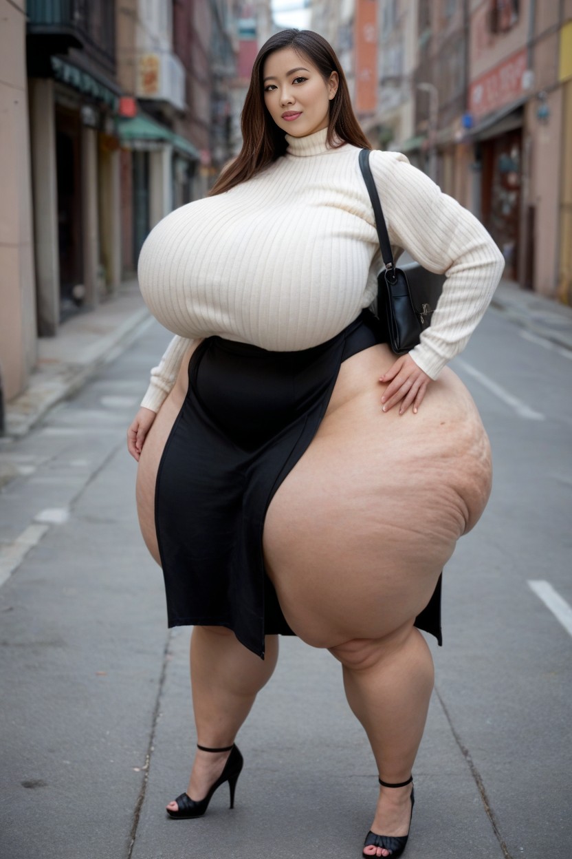 Extremely Thick Thighs, Breasts Bigger Than Body, 1 Person AI Porn