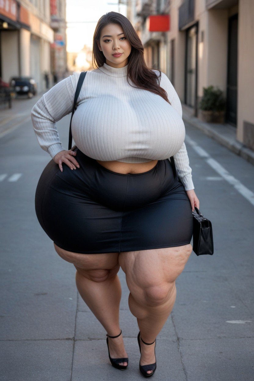 Disproportionately Large Breasts Reaches Thighs, Hyper Bubble Butt, Cellulite AI Porn