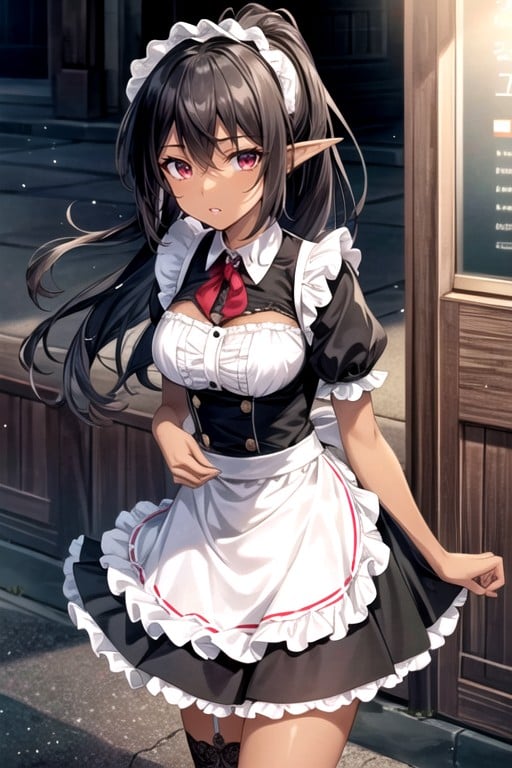 French Maid, Black Hair, Wind In Hair AI Porn