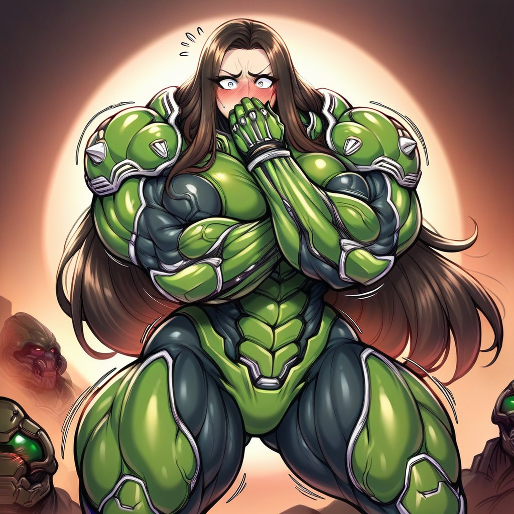 Brown Hair, Hand Covering Mouth, Hell AI Porn