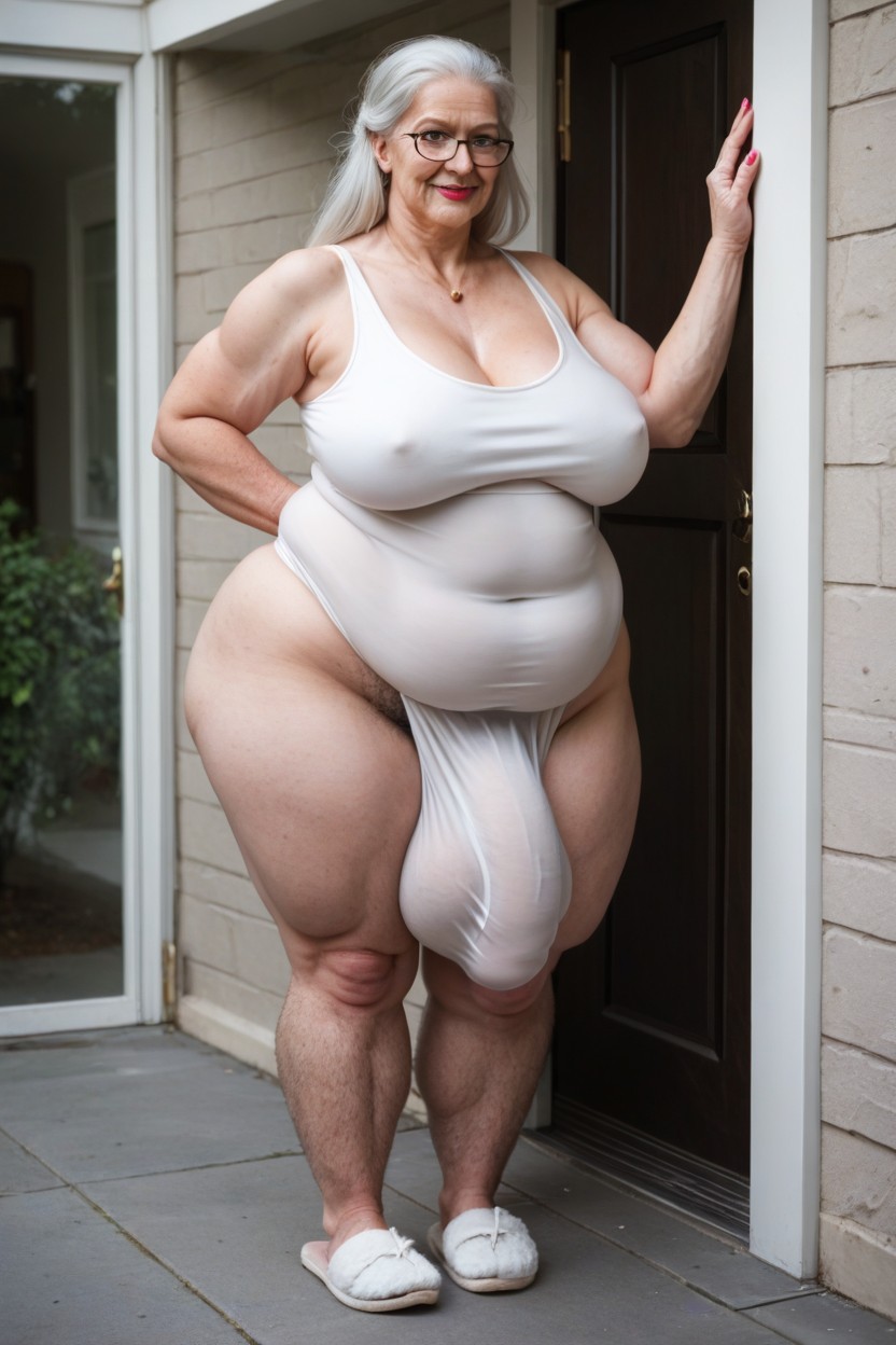 Huge Bulge Under Clothing, Black Circle Glasses, Extremely Large Ass Shemale AI Porn