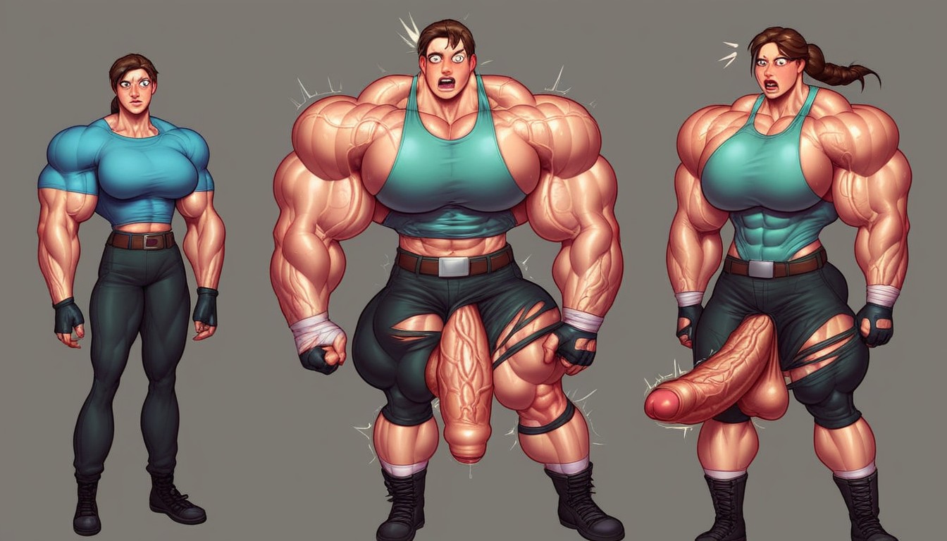 Video Game Style, Muscle Expansion, Massive Veiny Armsveins Popping Shemale AI Porn