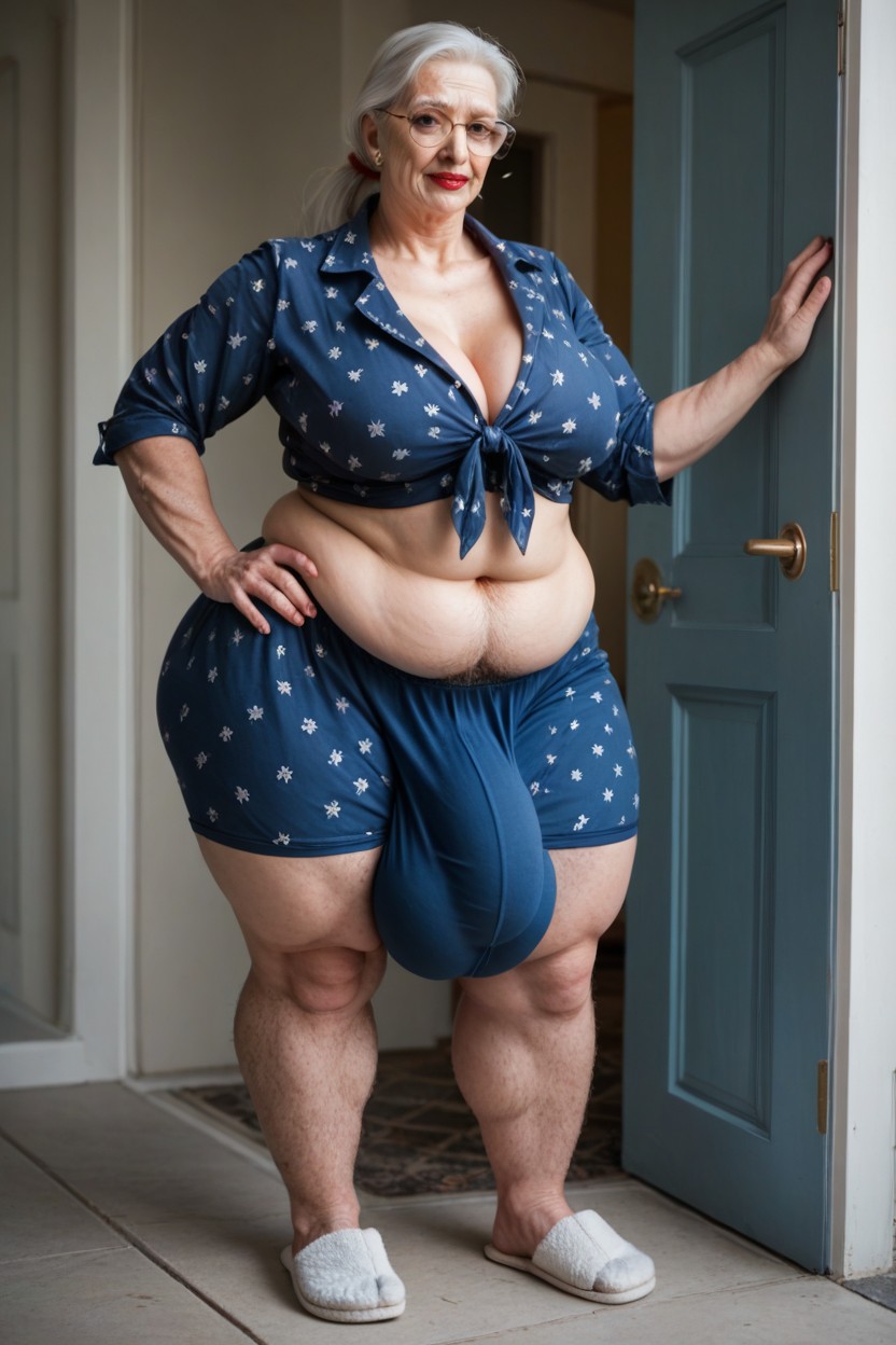 Standing On Her Front Porch, Pale Skin, Gigantic Saggy Breast Shemale AI Porn